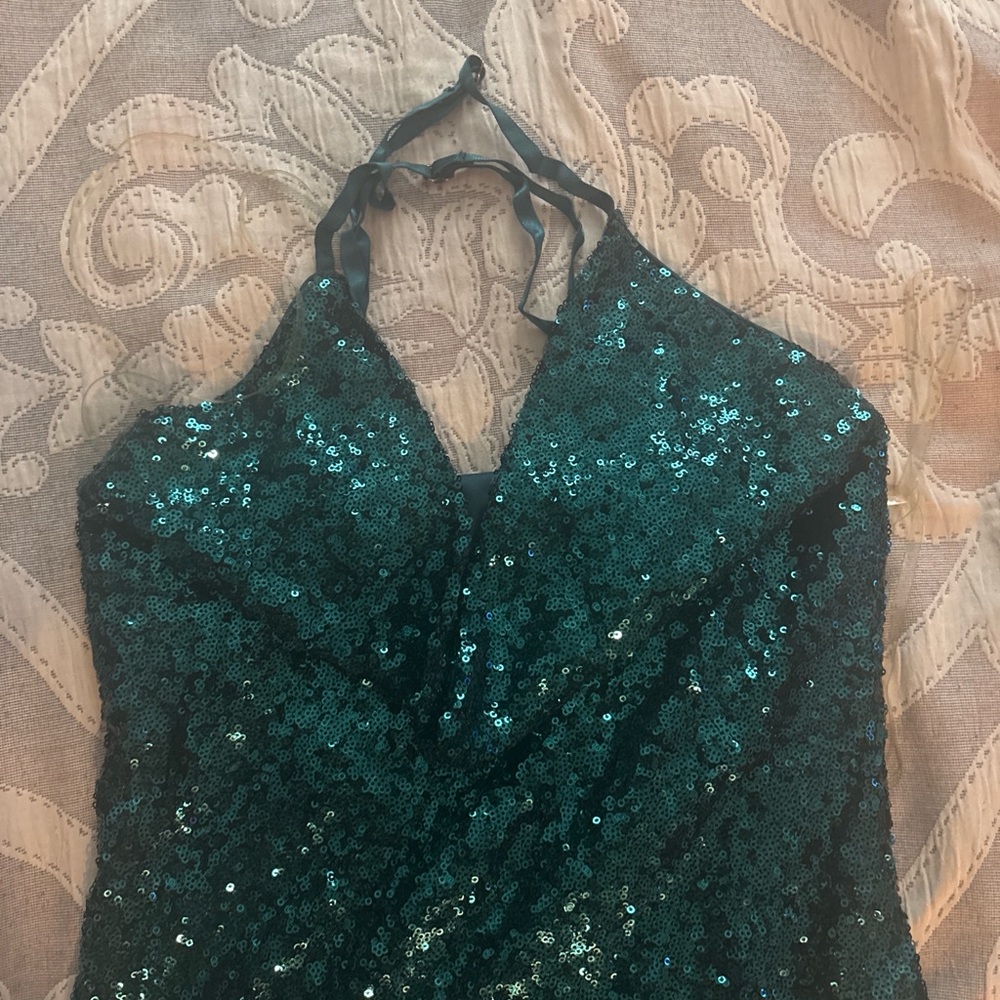 Hera Collection Teal Sequin Backless Dress